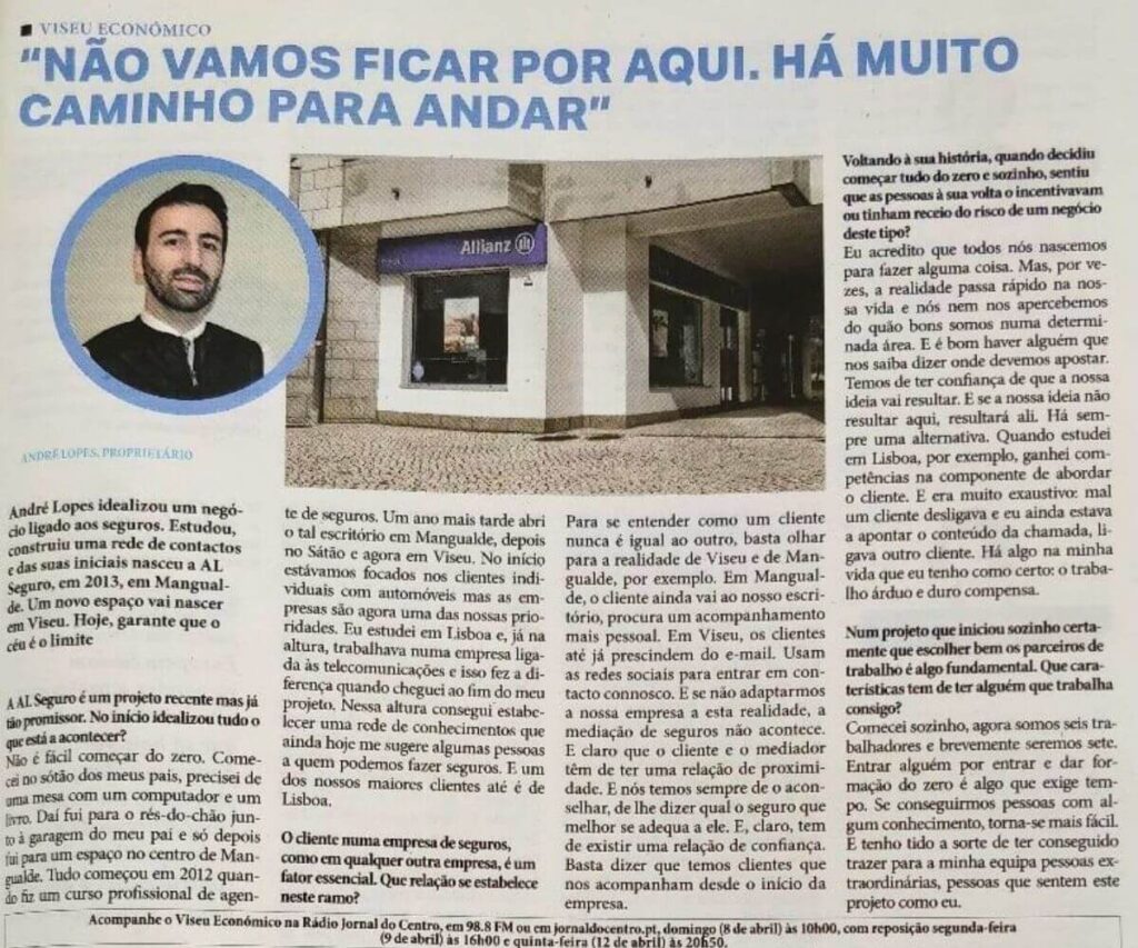 Notícia em jornal da Mediadora de Seguros de André Lopes