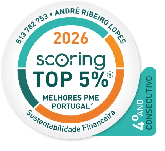 Selo SCORING TOP 5% Melhores PME de Portugal 2026 - Oficial Seguros, 4.º ano consecutivo